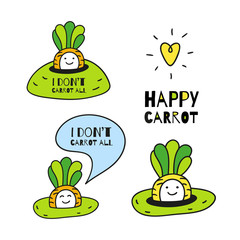 Happy and sweet baby-carrots. Collections of hand drawn prints