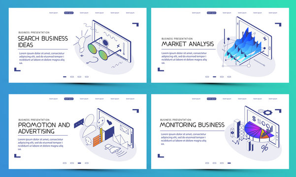 Set of images for presentation, business, startup, infographics. Isometric 3 d illustrations. Templates. Backgrounds.