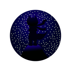 Little Fox on the background of the night starry sky