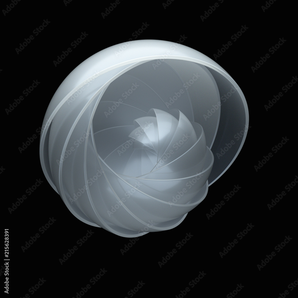 Poster 3d render abstract background. a lot of semispheres cloned into spiral form with light twist.