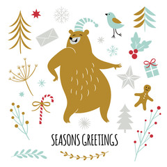 Season greetings, vector illustrations set