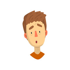 Emotional face of young man, surprised facial expression vector Illustration on a white background