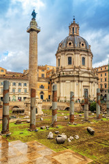 Fototapeta na wymiar Church of the Most Holy Name of Mary at the Trajan Forum in Rome, Italy. Rome architecture and landmark.