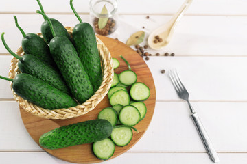 Cucumber on wooden background