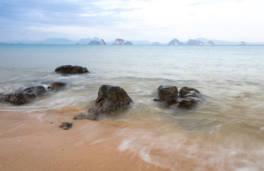 sea beach slow shutter speed with movement wave