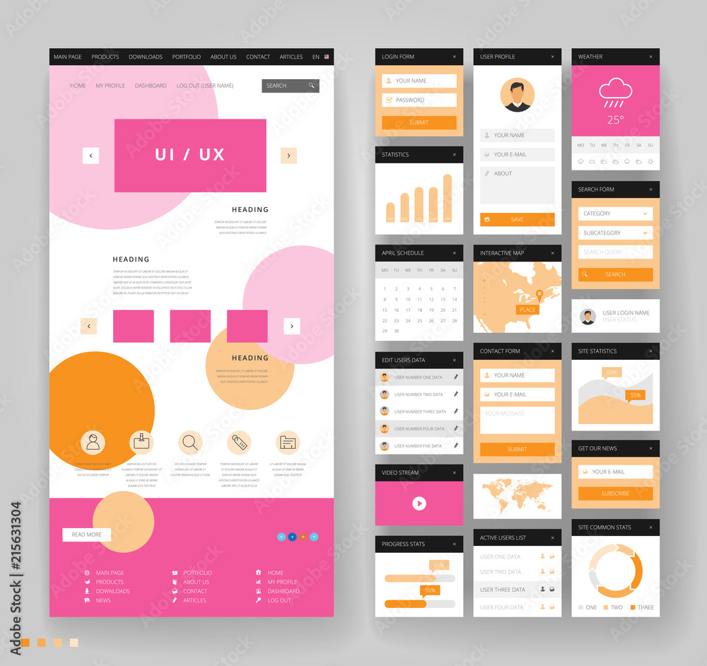 Wall mural website template design with interface elements