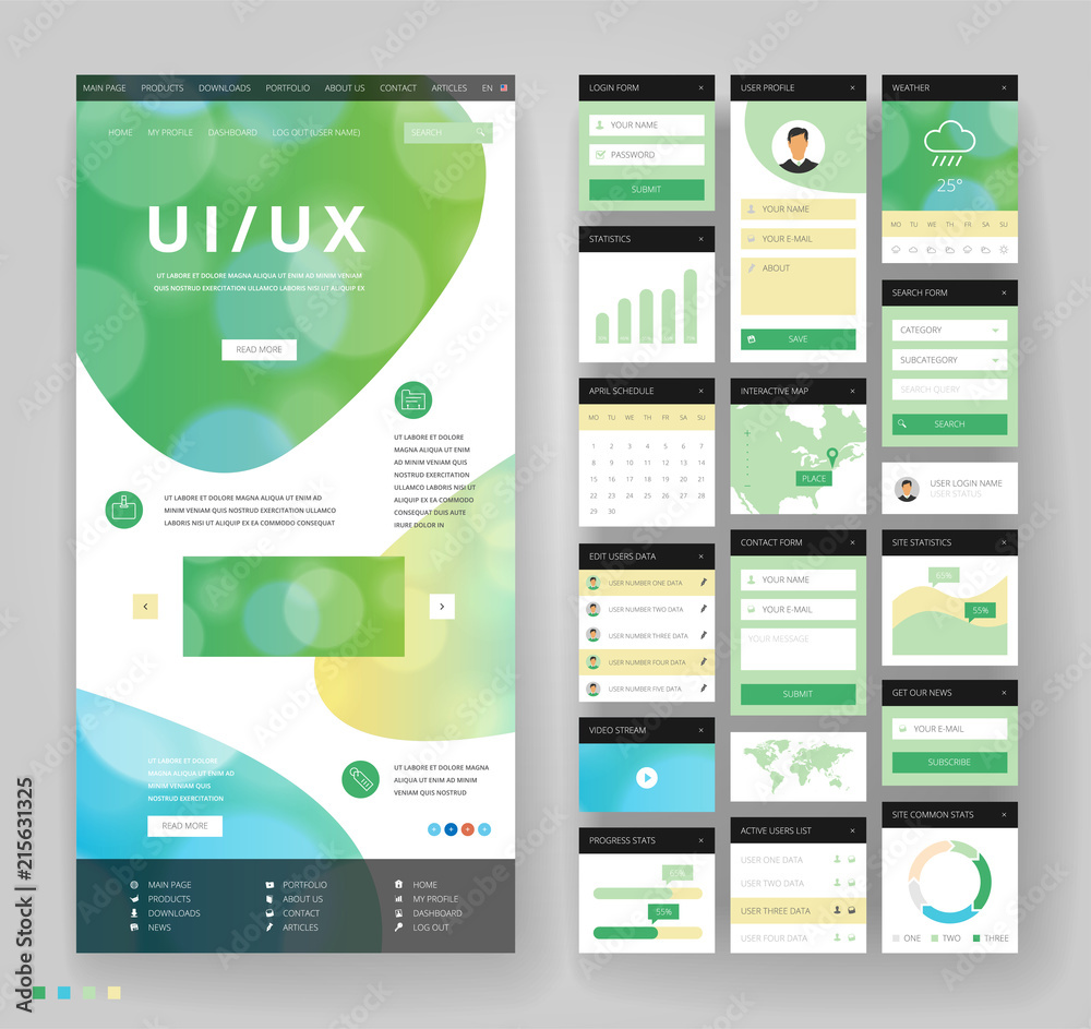 Wall mural website template design with interface elements