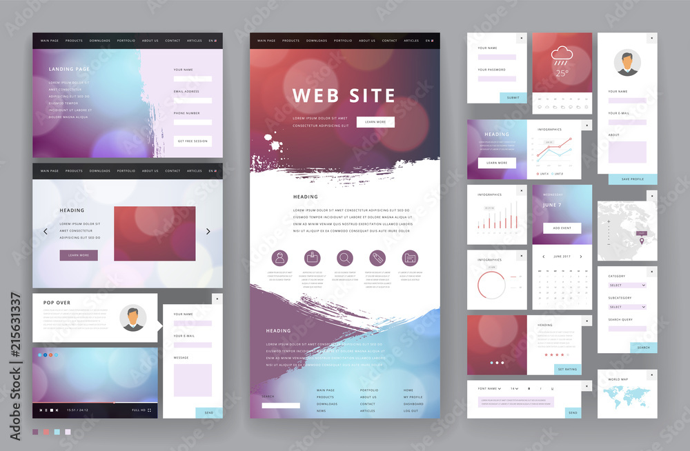 Wall mural website template design with interface elements