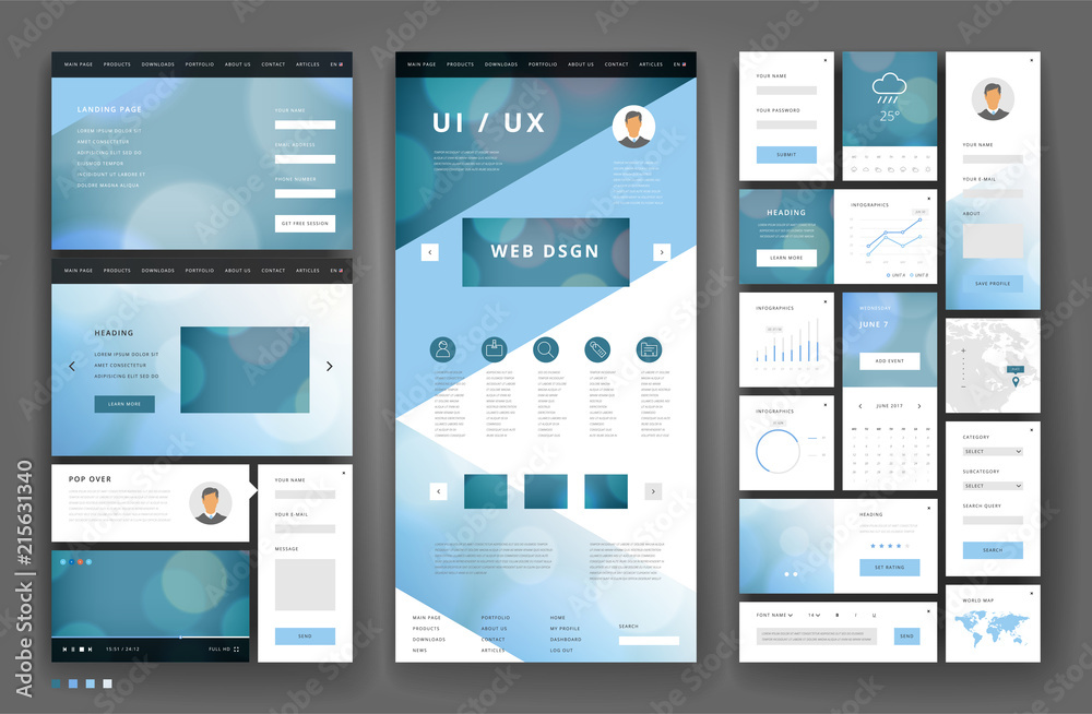 Sticker website template design with interface elements