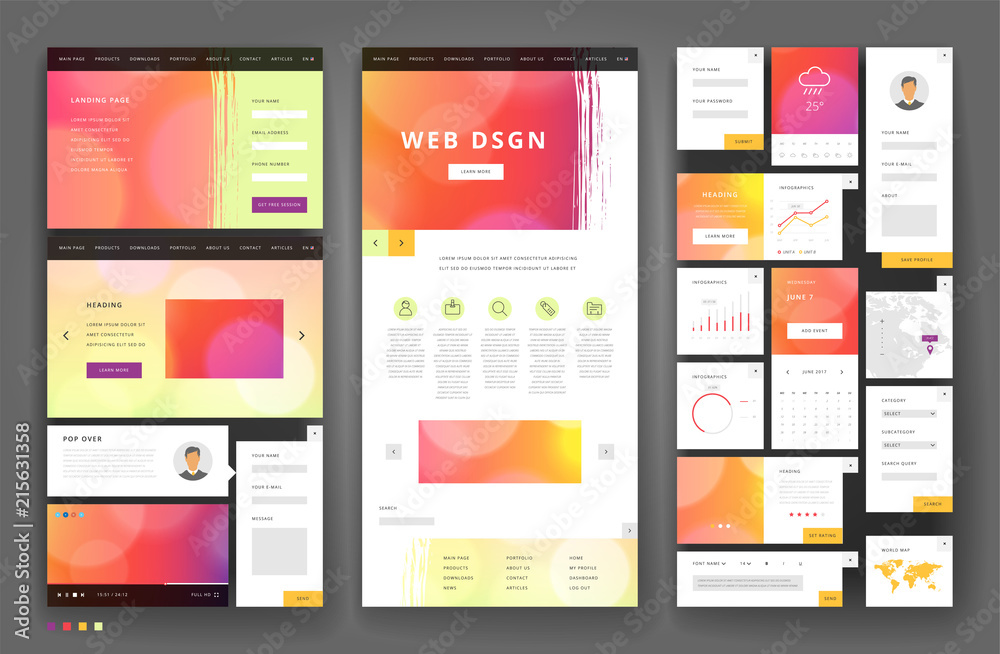 Wall mural website template design with interface elements