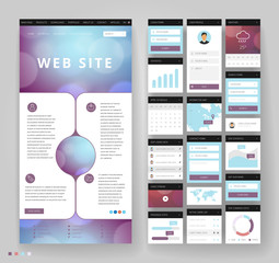 Website template design with interface elements