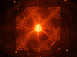 Fiery glowing futuristic quantum processor