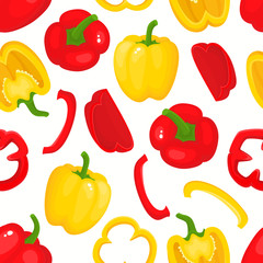 Vector seamless pattern with cartoon peppers isolated on white.