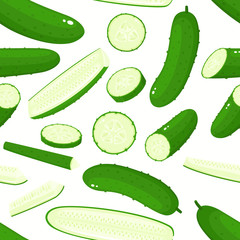 Vector seamless pattern with cartoon cucumbers isolated on white.