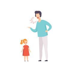 Dad scolding at his daughter, young man yelling at child vector Illustration on a white background