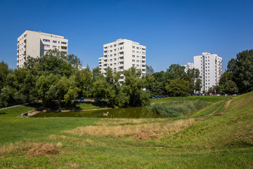 Fototapeta na wymiar Park in district Zoliborz, Warsaw, Poland