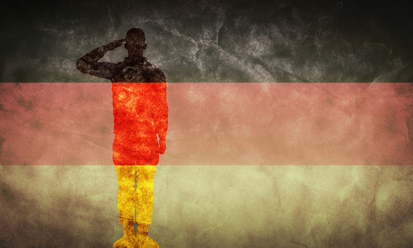 German Grunge Flag With Soldier Silhouette.