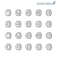 Smartwatch line icons. Editable stroke. Pixel perfect.