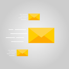 Modern and simple flat vector illustration. A letter icon, a yellow envelope, a post in motion. Departure. Image for website, presentation, application, interface