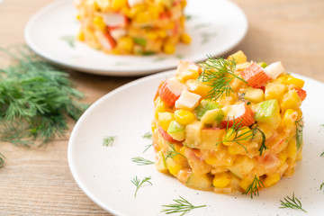 mixed fruit salad with crab stick (apple, corn, papaya, pineapple)