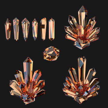 Crystal Isolated on black background, 3d rendering.