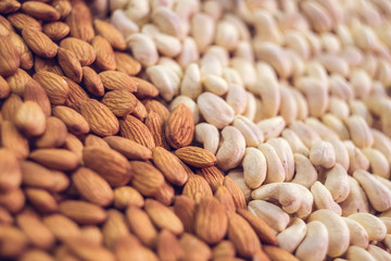Almond and cashew closeup. Assortment in the market