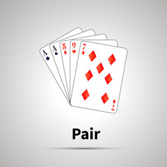 Pair poker combination on gray