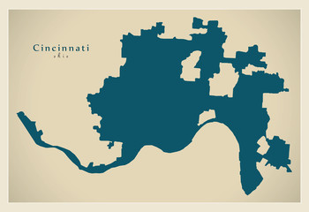 Modern City Map - Cincinnati Ohio city of the USA