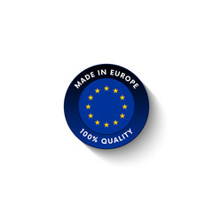 Made in Europe badge with Europe flag. Badge  with long shadow. Vector illustration. 