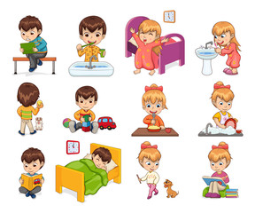 Little Boy and Girl Collection Vector Illustration