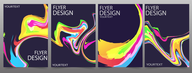 Set of 4  flyer template or corporate banner design with colorful waves on a dark background. Can be use for publishing, print and presentation. Vector. Eps 10