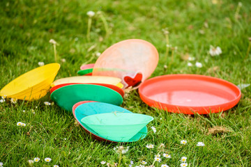 Different coloured cones on grass