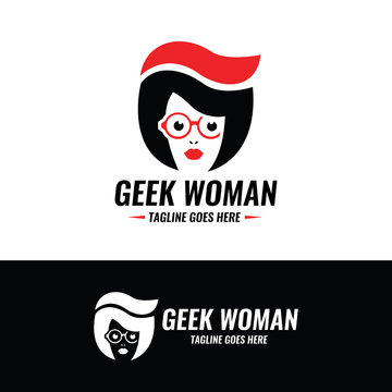 Geek woman logo design template. Vector illustration