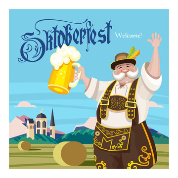 Oktoberfest. Annual traditional beer festival in Germany. Vector illustration.
