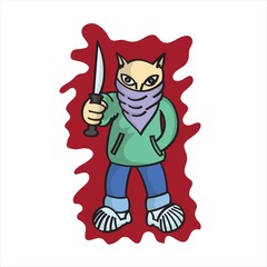 Bad hip hop cat cartoon design, sticker, t shirt