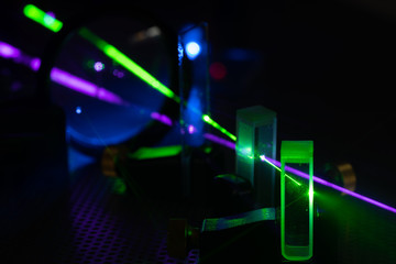 Obraz na płótnie Canvas Experiment with lasers in the laboratory of Photonics