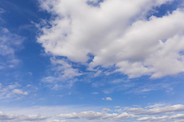 White clouds on blue sky background.