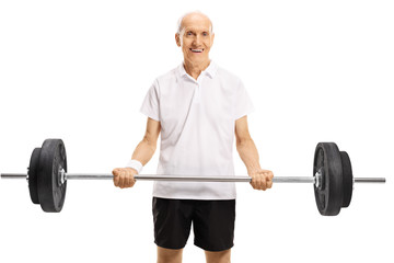 Elderly man lifting a barbell