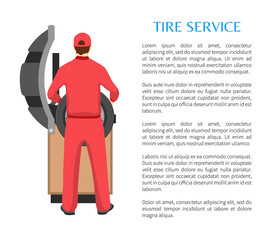 Tire Service and Man Fitting Car Wheel on Bench