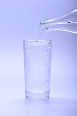 Full glass of refreshing mineral water poured from a bottle