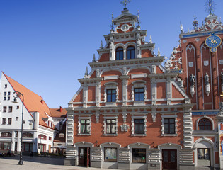 central Riga square with house of Blackheads , Latvia..