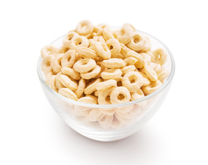 Glass bowl with corn rings isolated on white