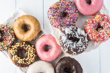 Assorted fresh donuts.