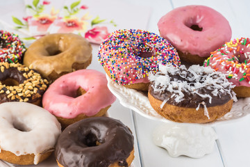 Assorted fresh donuts.