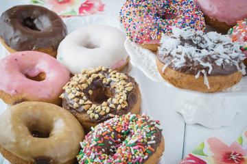 Assorted fresh donuts.