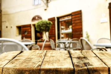 wooden desk space and Italy background of free space 