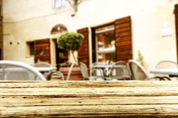 wooden desk space and Italy background of free space 