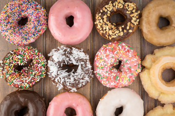 Assorted fresh donuts.