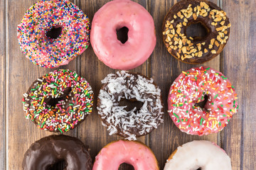 Assorted fresh donuts.