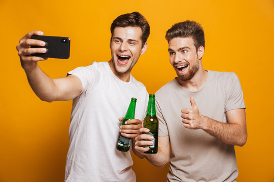 Portrait of a two cheerful young men best friends